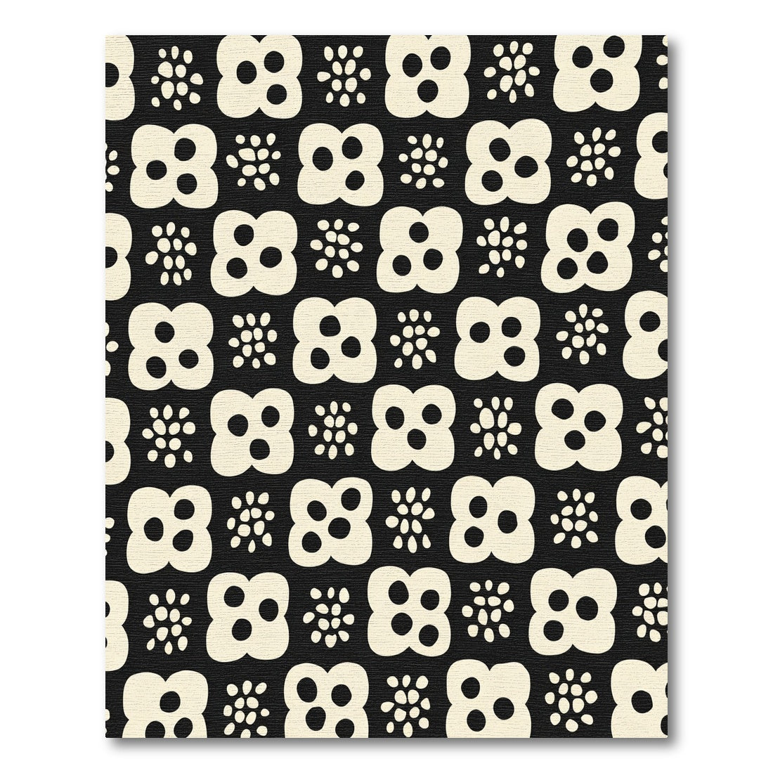 Cream Flowers and Dots Black Rug