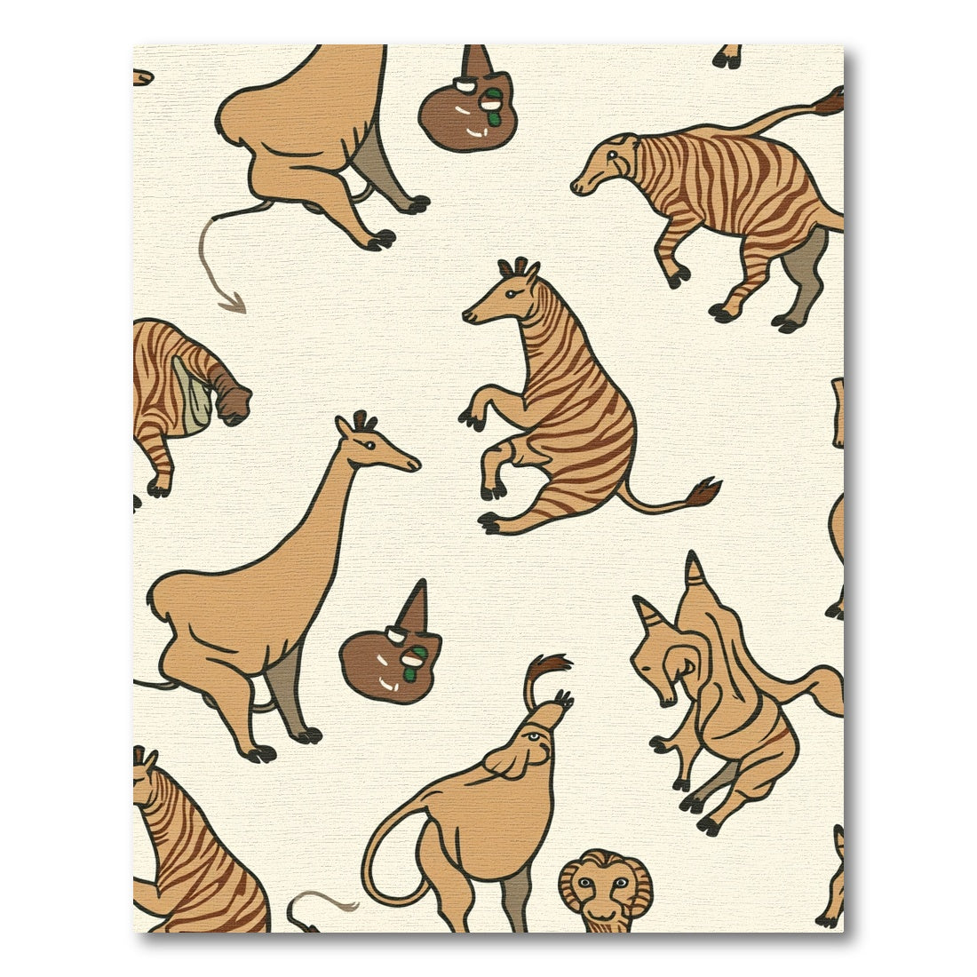 Brown Striped Animal Safari Collage Rug