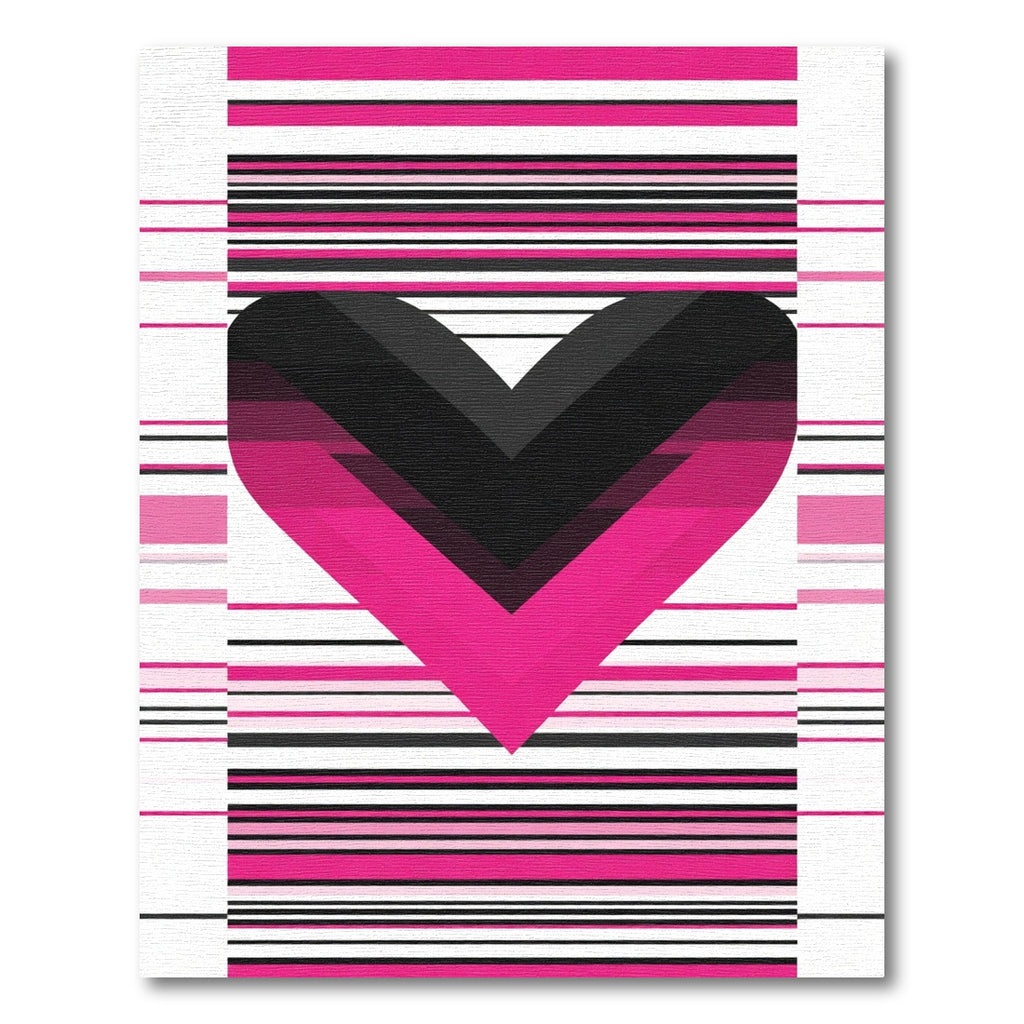 Pink Black Heart Striped Graphic Rug