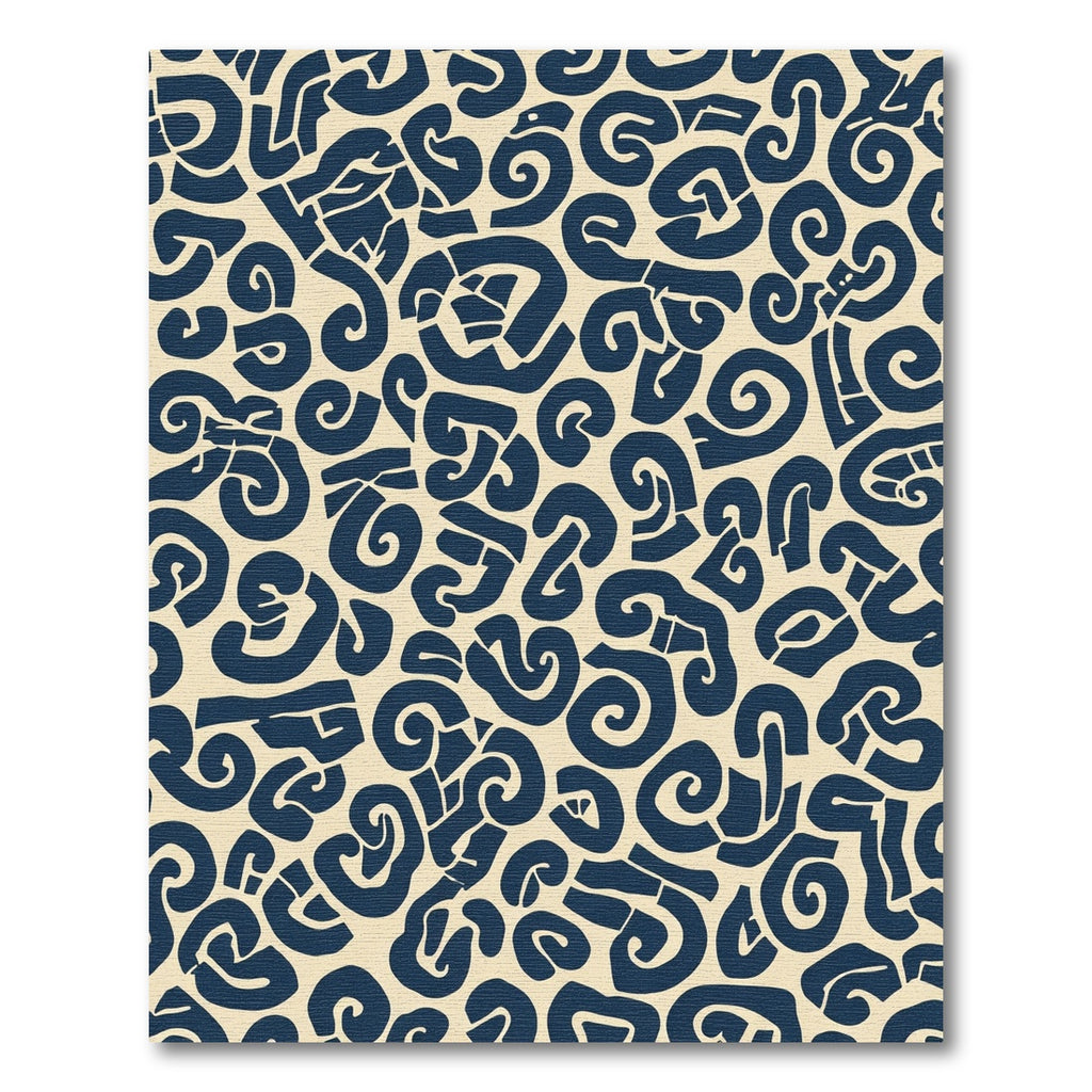 Navy Blue Organic Swirl Abstract Rug