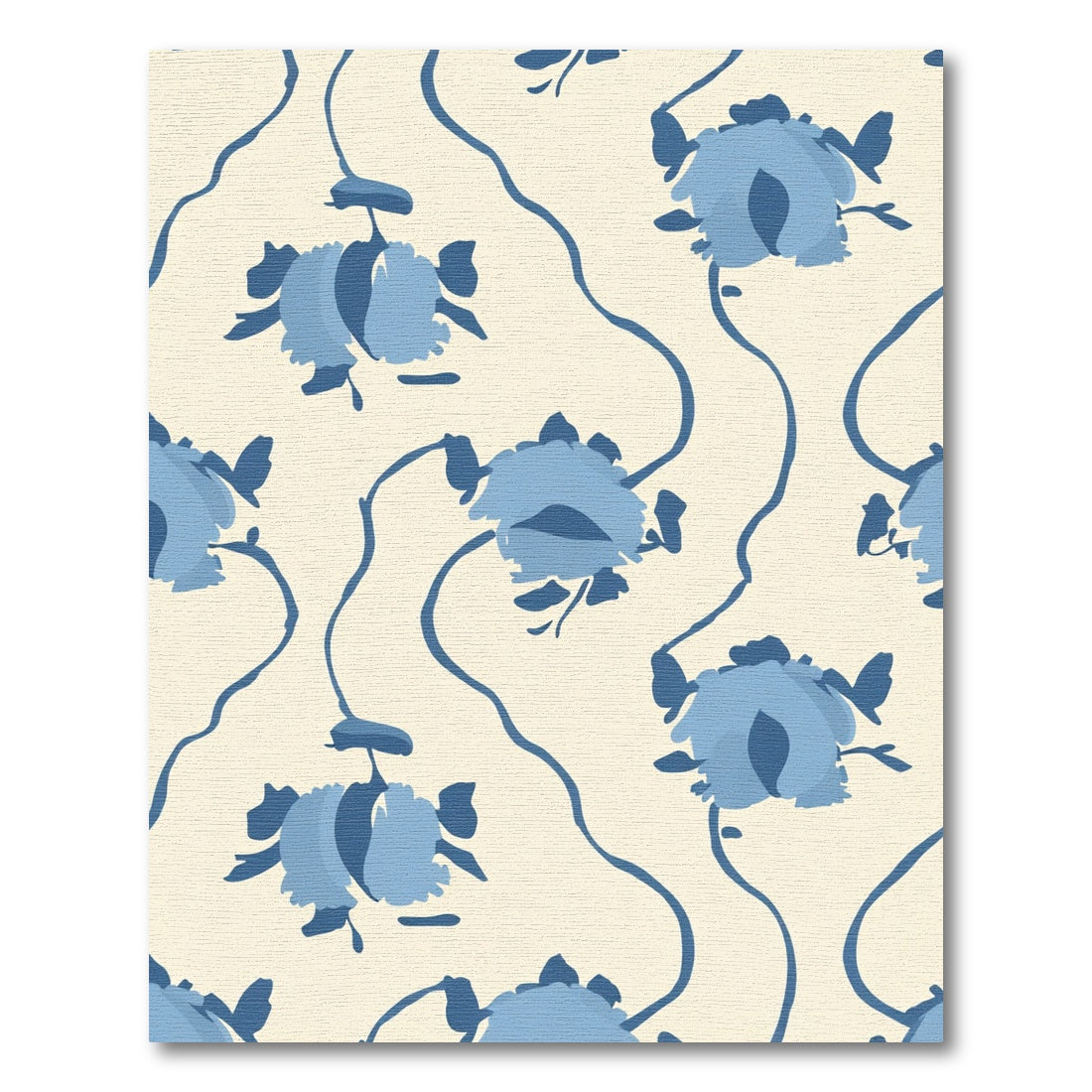 Blue Floral Vine Swirl Cream Rug