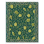 Dark Green Golden Floral Vine Border Rug