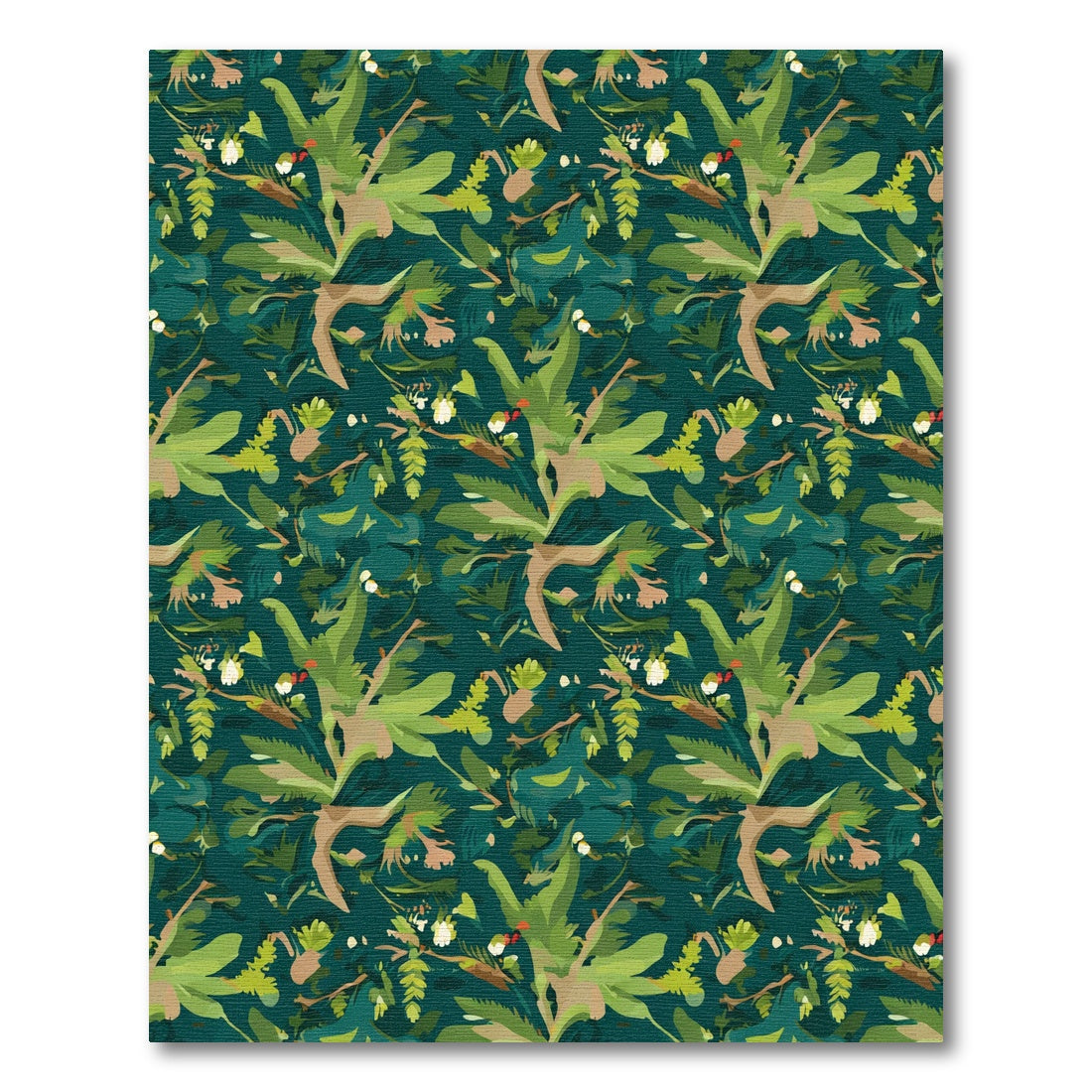 Deep Forest Green Tropical Foliage Rug