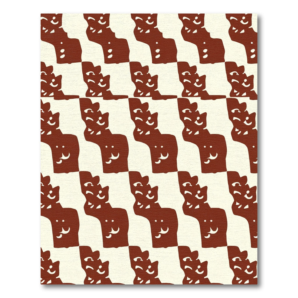 Whimsical Red Cat Grid Rug