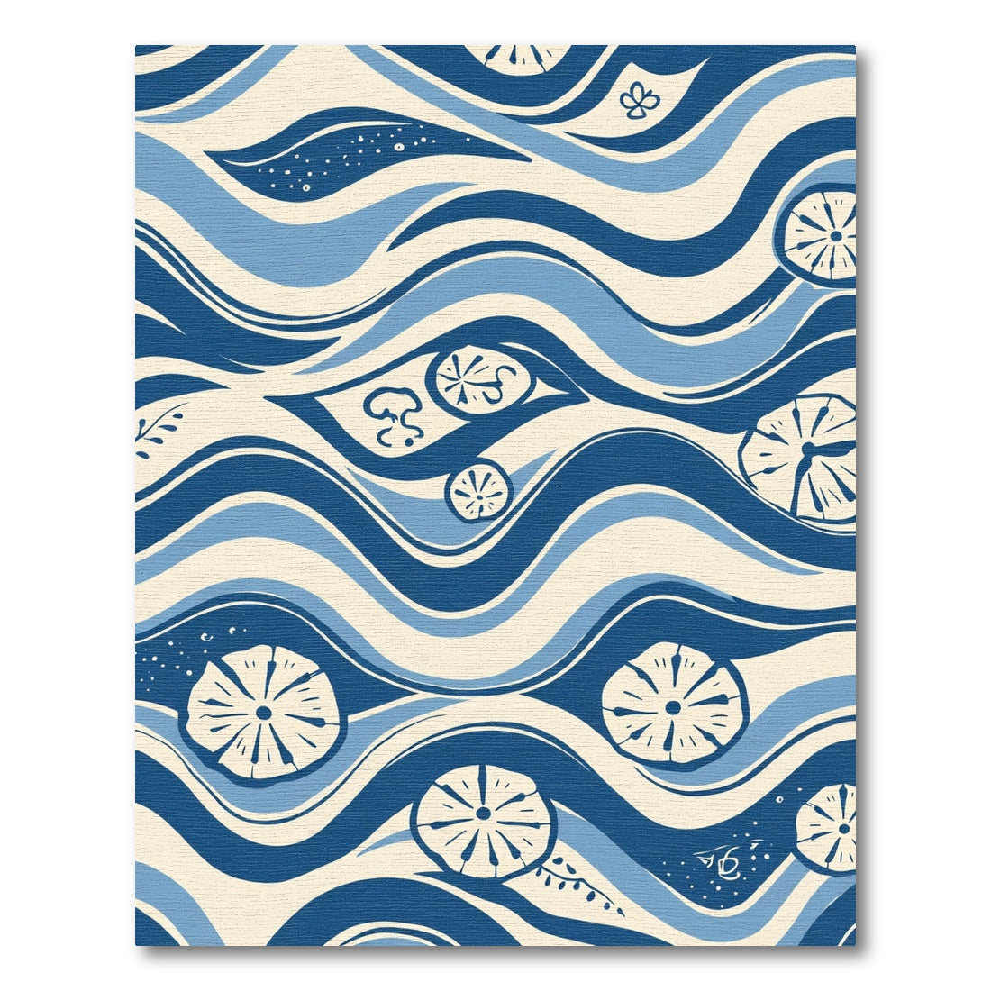 Blue Ivory Wave Floral Rug