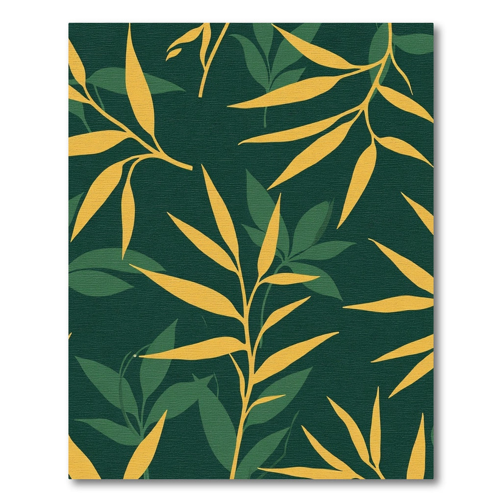 Golden Bamboo Fronds Dark Forest Rug
