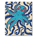 Blue Octopus Red Polka Dot Waves Rug