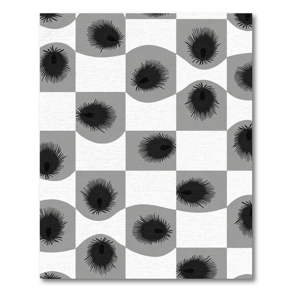 Gray Black Checkerboard Feather Motif Rug