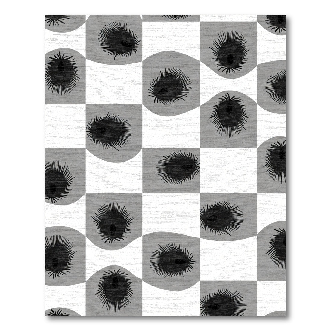 Gray Black Checkerboard Feather Motif Rug