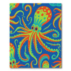 Vibrant Red Green Octopus Swirls Rug