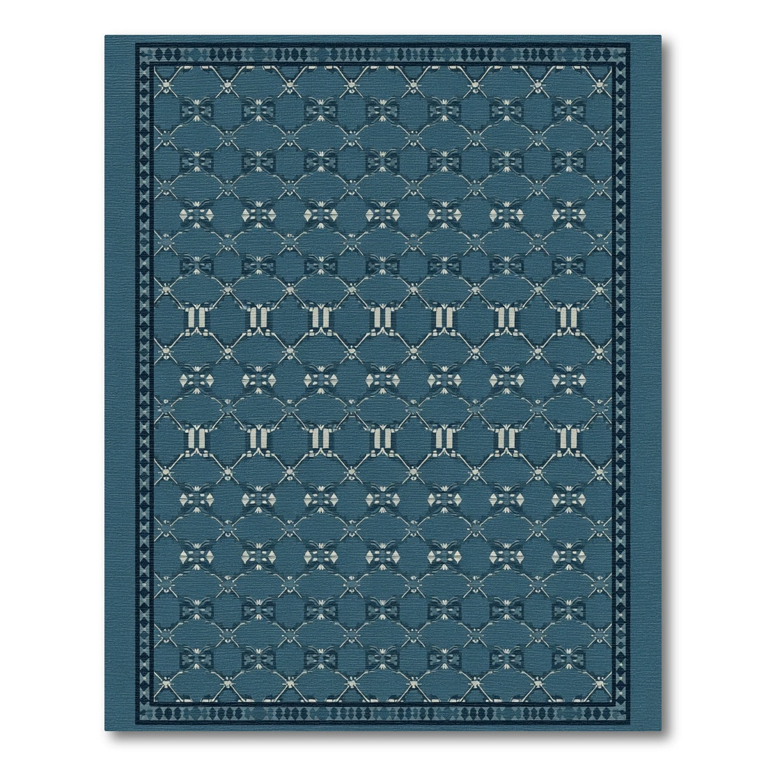 Teal Geometric Lattice Motif Rug