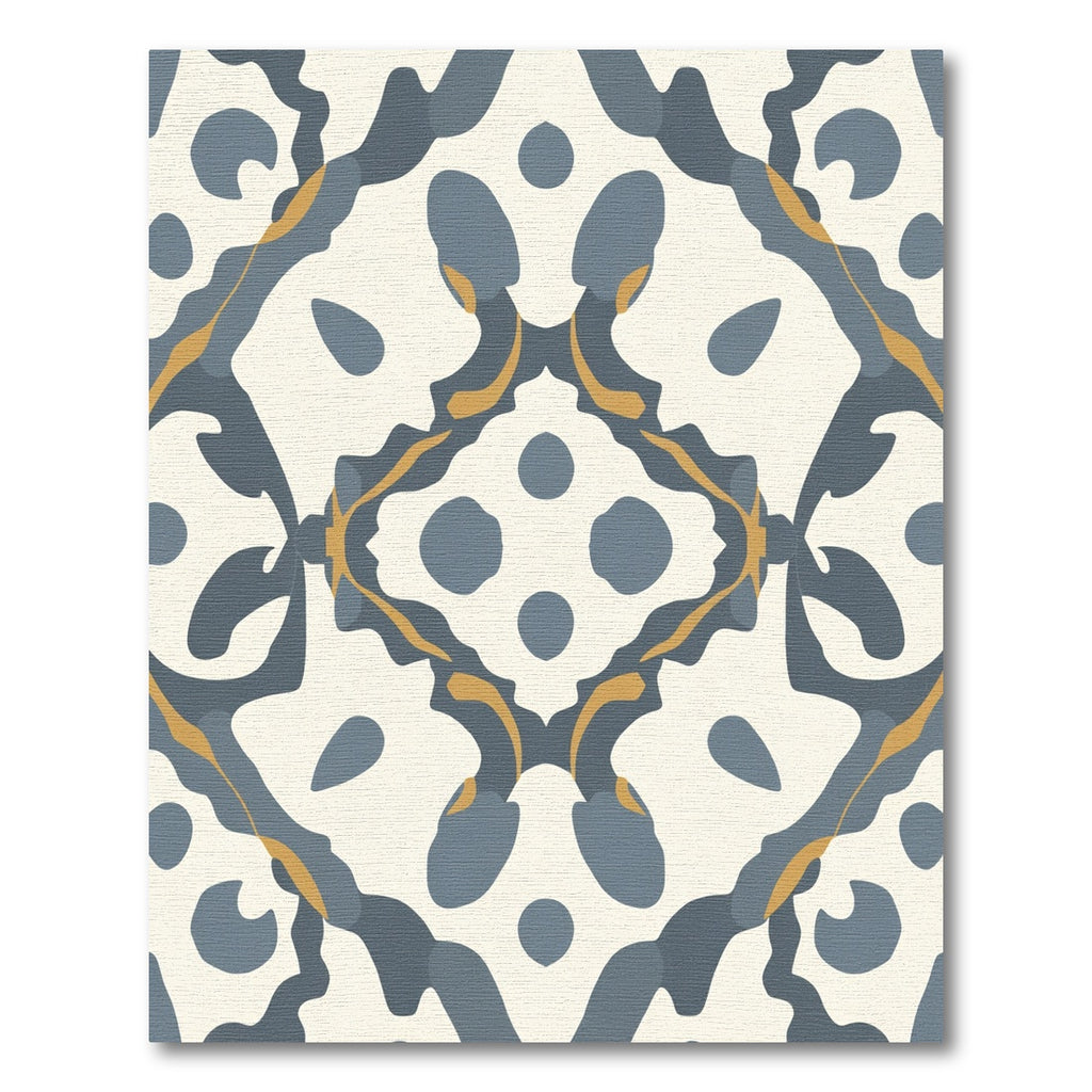 Cream Blue Gold Scrollwork Square Rug