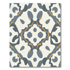 Cream Blue Gold Scrollwork Square Rug