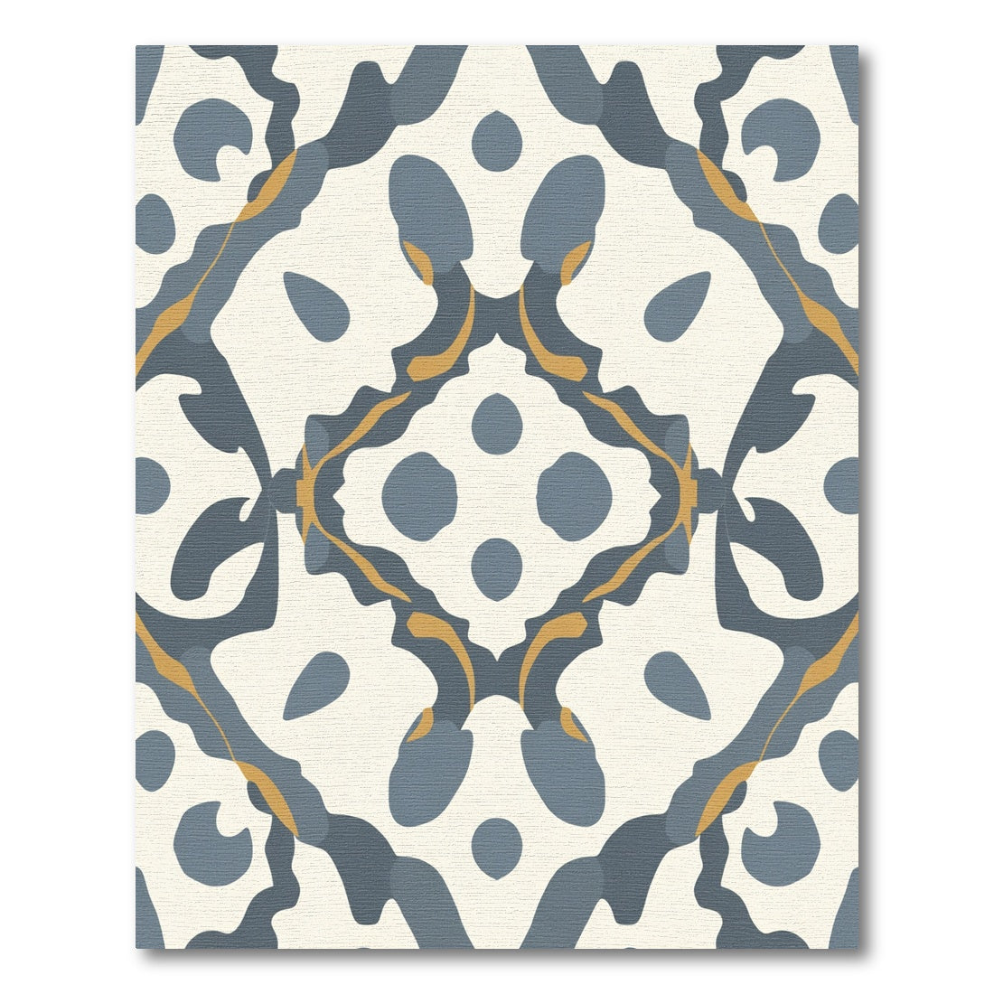 Cream Blue Gold Scrollwork Square Rug