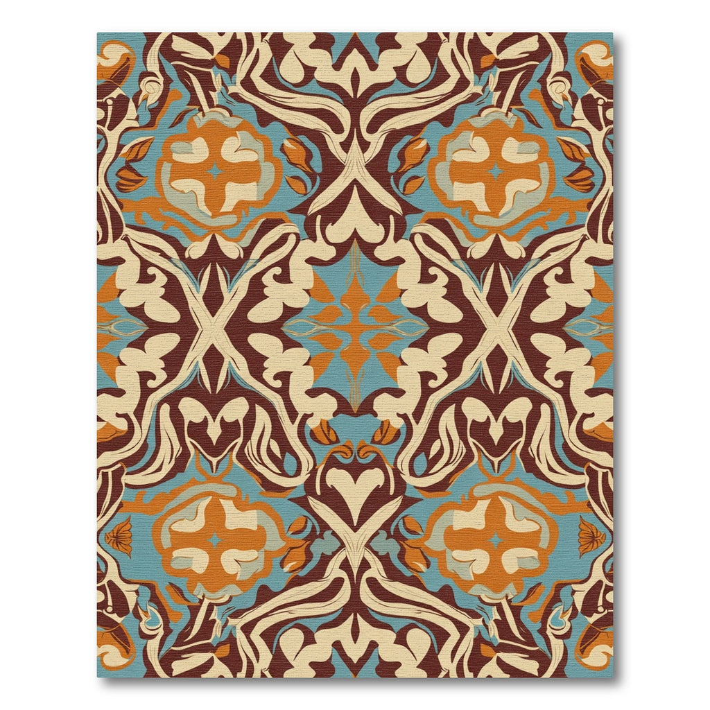 Ornate Teal Orange Floral Swirls Rug