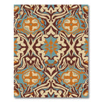 Ornate Teal Orange Floral Swirls Rug