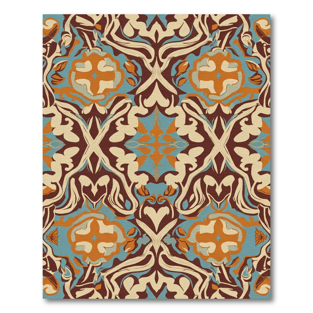 Ornate Teal Orange Floral Swirls Rug