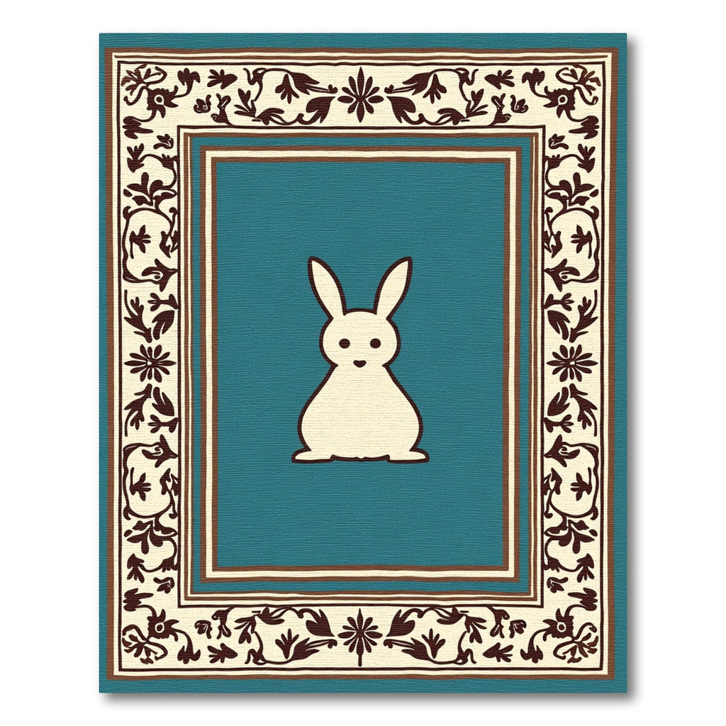 Teal Bunny With Floral Border Rug