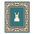 Teal Bunny With Floral Border Rug