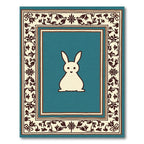 Teal Bunny With Floral Border Rug