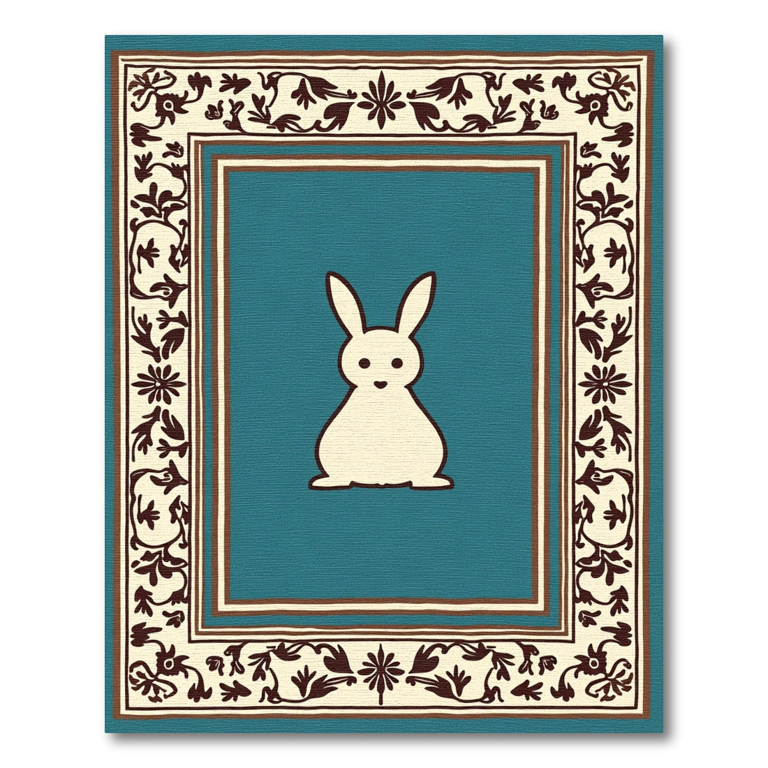 Teal Bunny With Floral Border Rug