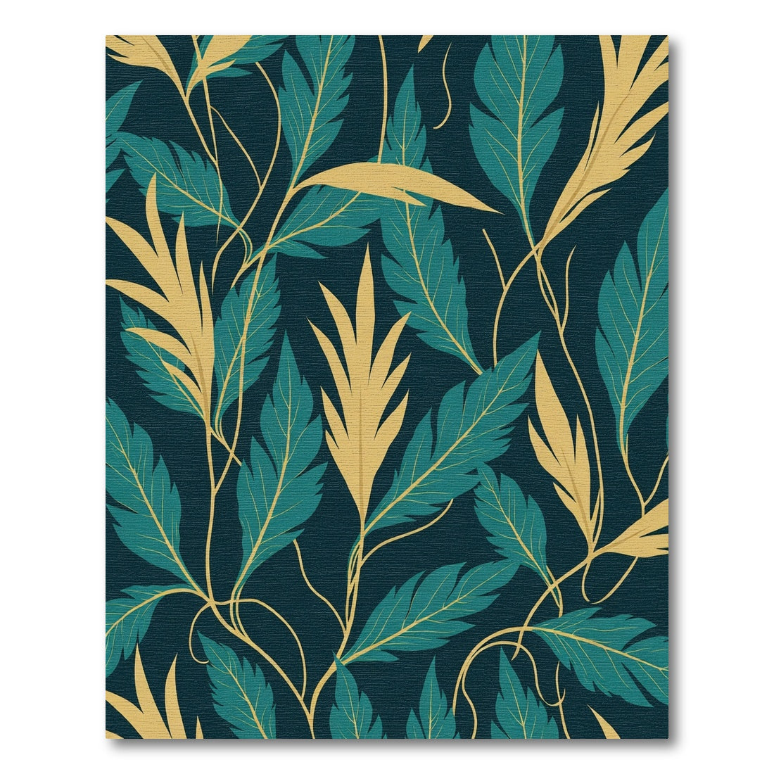 Deep Teal and Gold Leafy Vines Rug