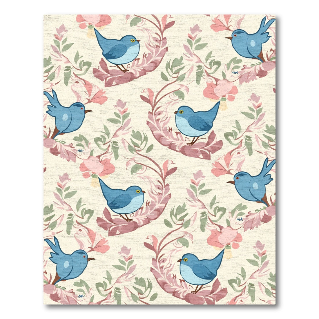 Blue Birds On Pink Floral Branches Rug