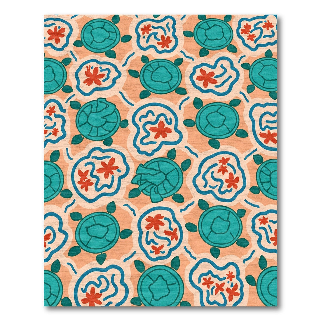 Aqua Turtle Coral Bloom Pattern Rug