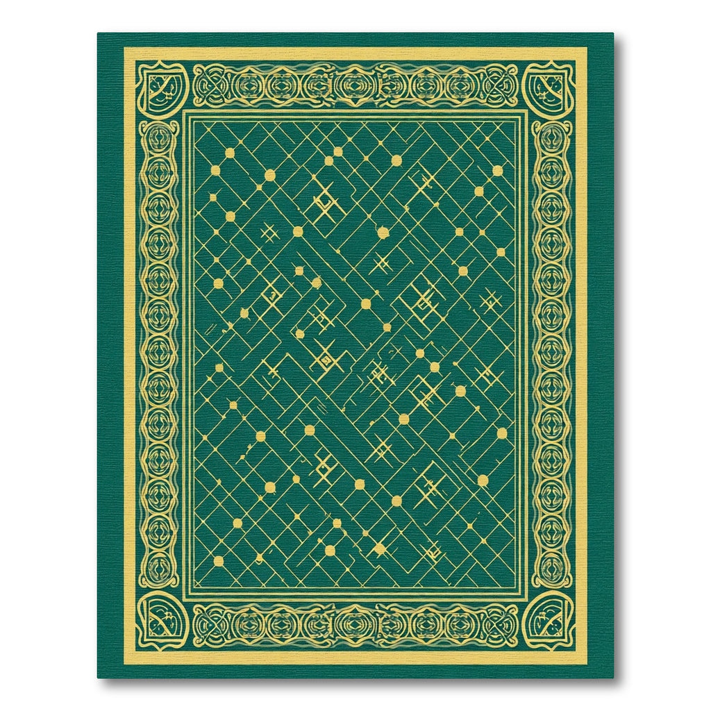 Emerald Golden Interlocking Geometric Rug