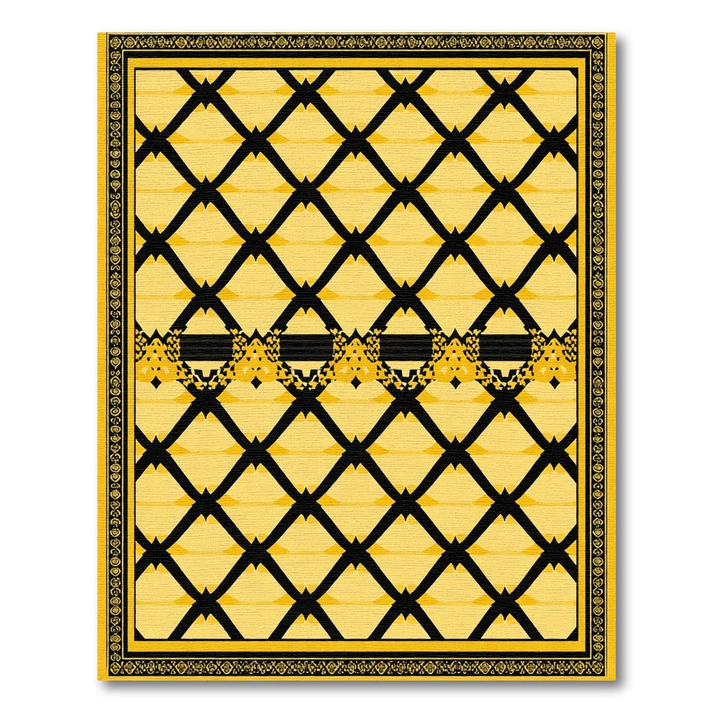 Bold Yellow Black Diamond Border Rug