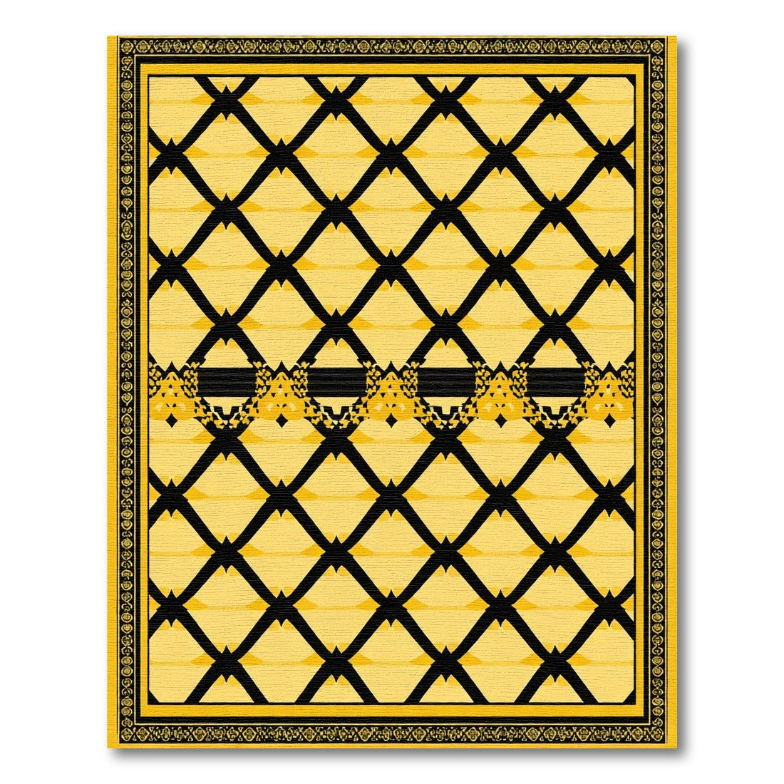 Bold Yellow Black Diamond Border Rug