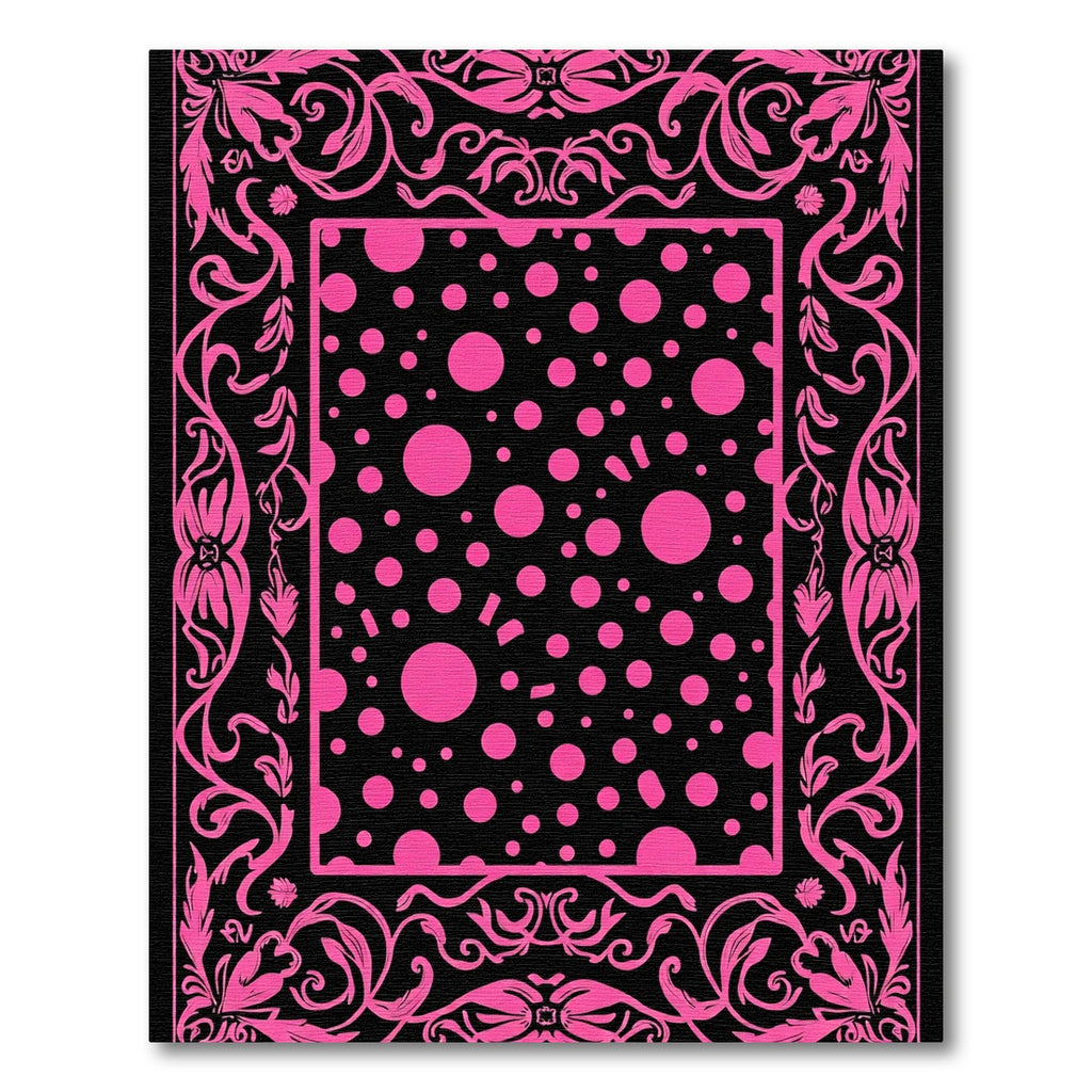 Hot Pink Polka Dot Floral Border Rug
