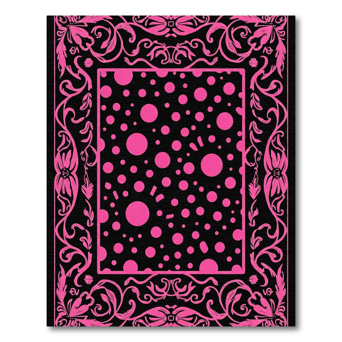 Hot Pink Polka Dot Floral Border Rug