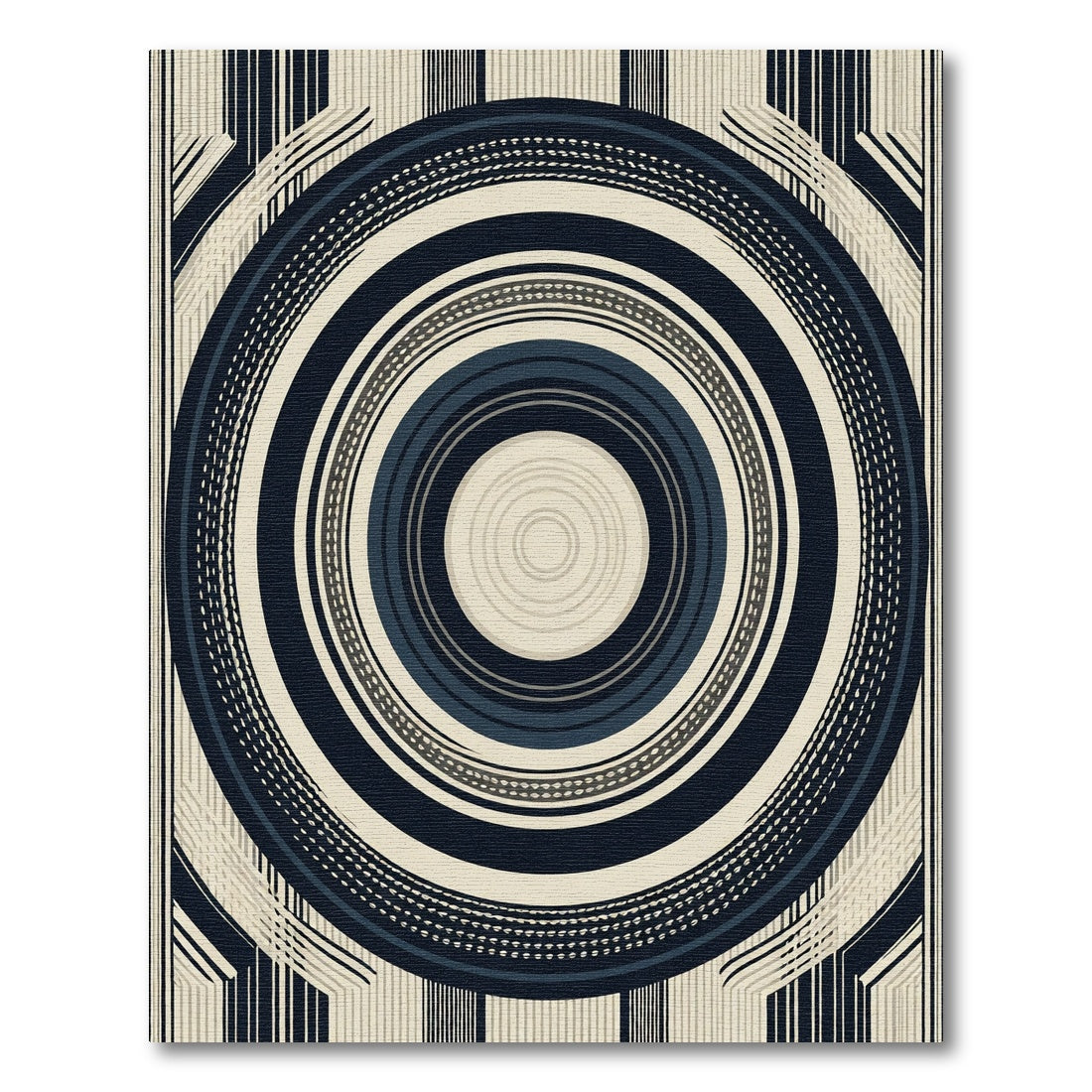 Navy Cream Concentric Circles Stripes Rug