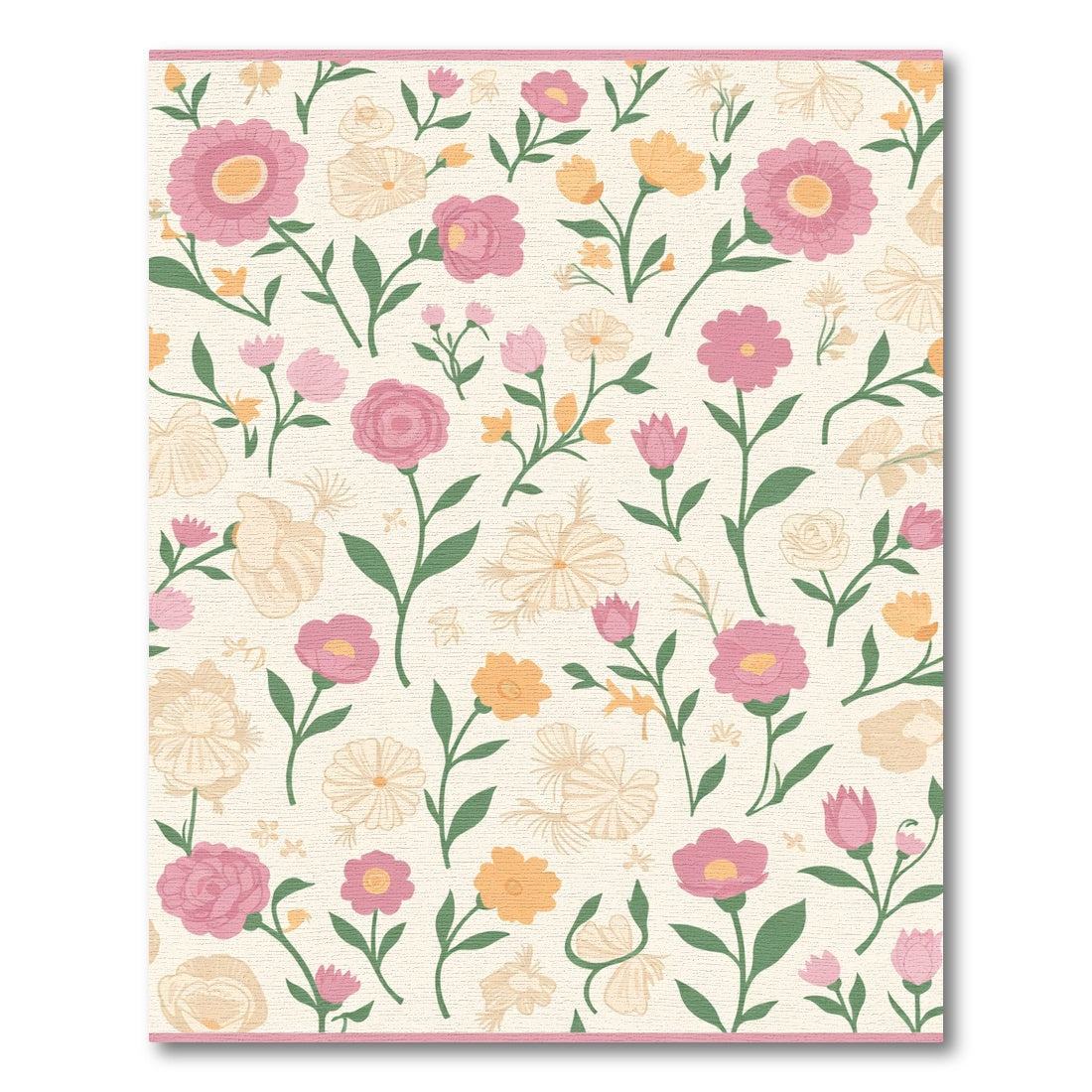 Pink Yellow Cream Floral Garden Bloom Rug
