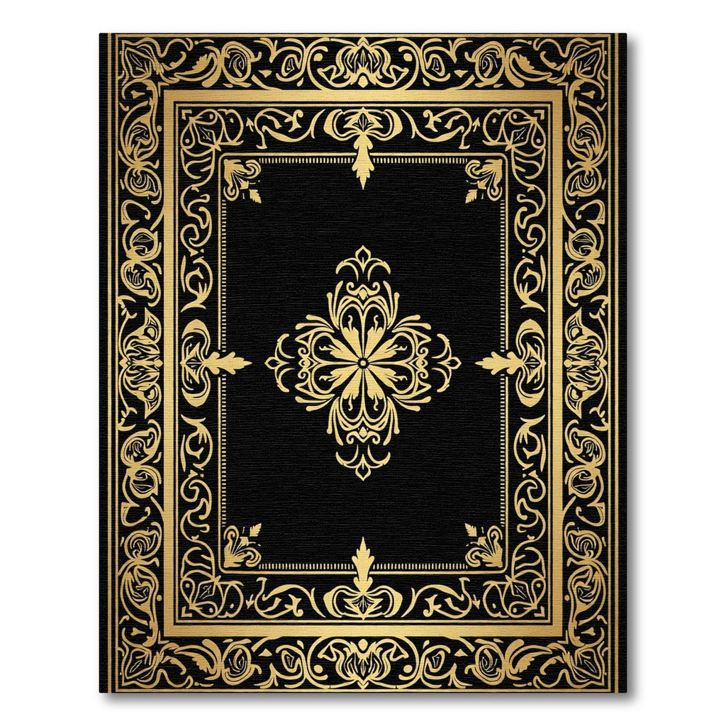 Elegant Black Gold Floral Medallion Rug