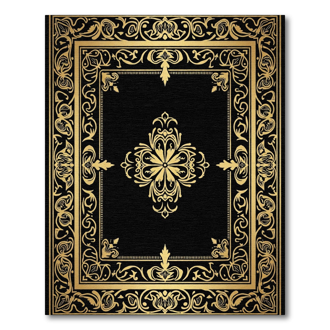 Elegant Black Gold Floral Medallion Rug