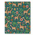 Whimsical Giraffe Floral Garden Teal Rug