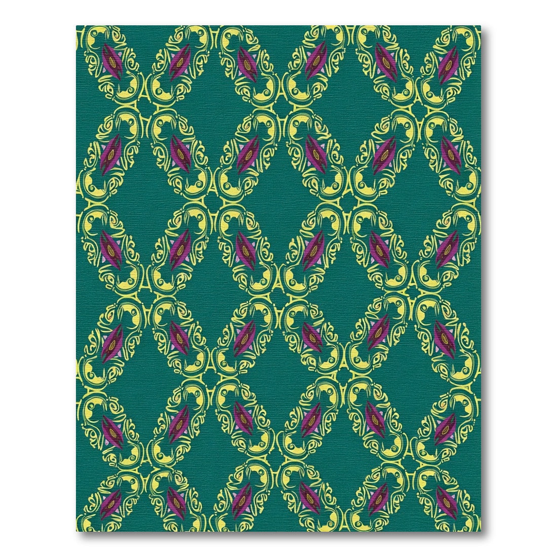 Teal Yellow Plum Orchid Lattice Rug