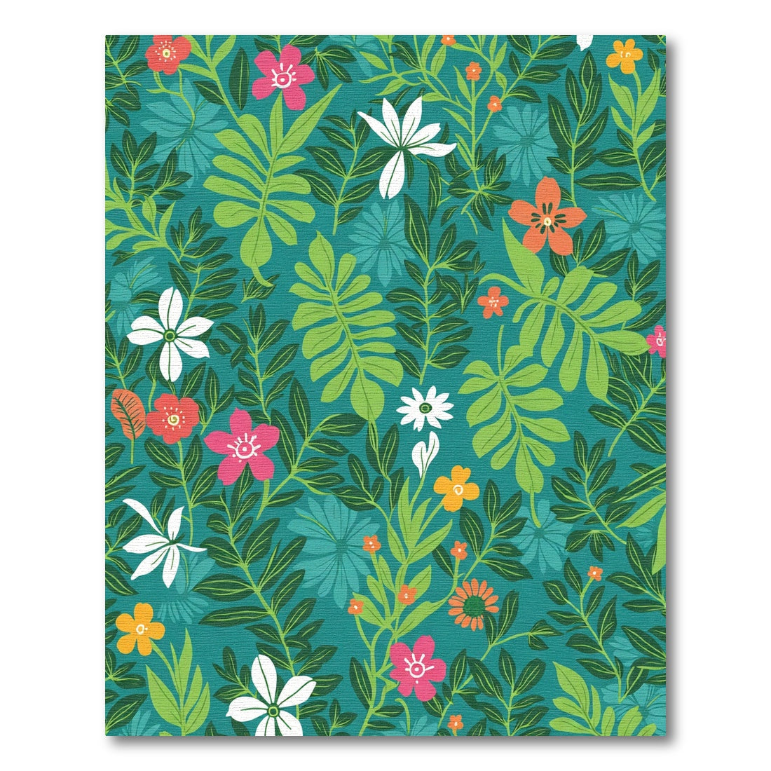 Vibrant Teal Tropical Floral Garden Rug