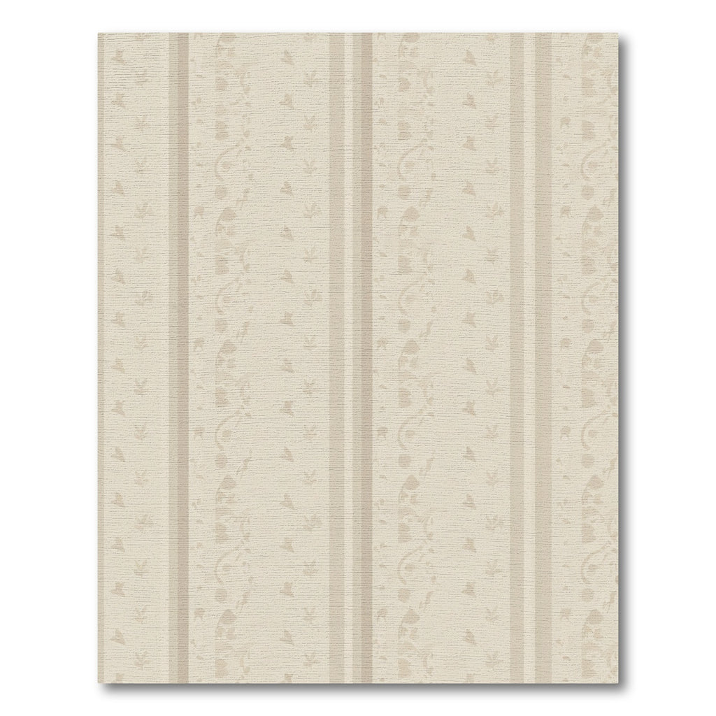 Subtle Cream Striped Floral Vine Rug