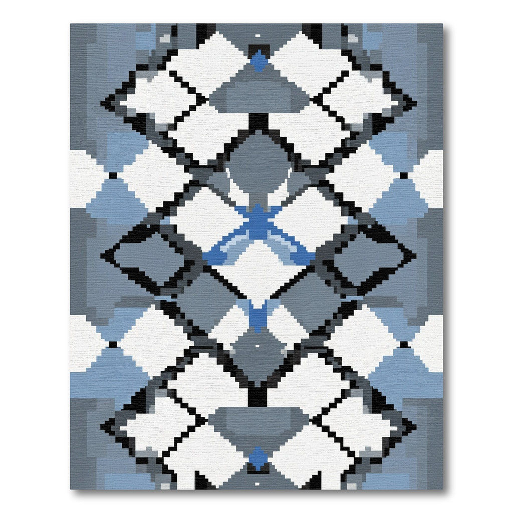 Geometric Blue Diamond Pixel Art Rug