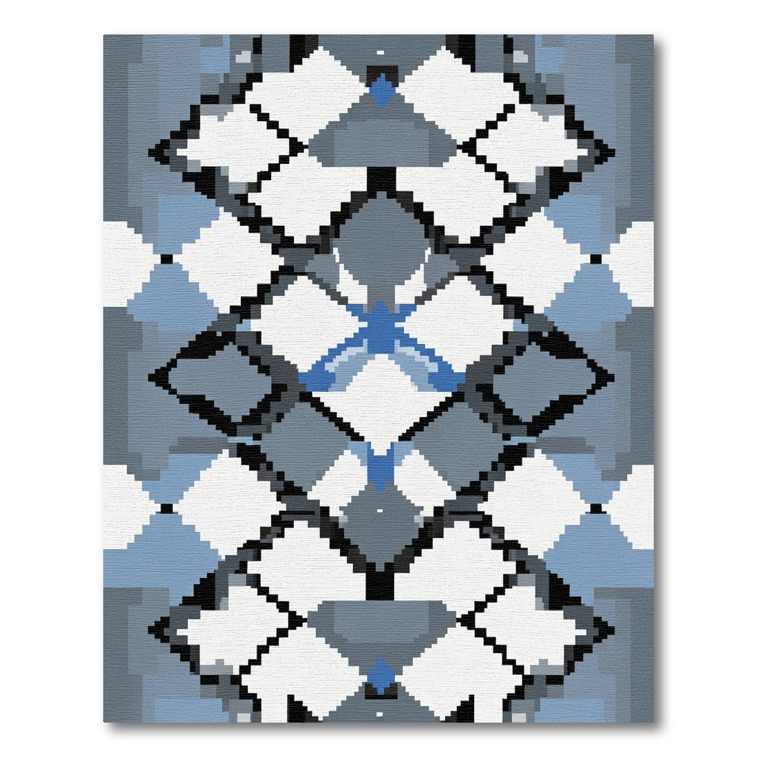 Geometric Blue Diamond Pixel Art Rug