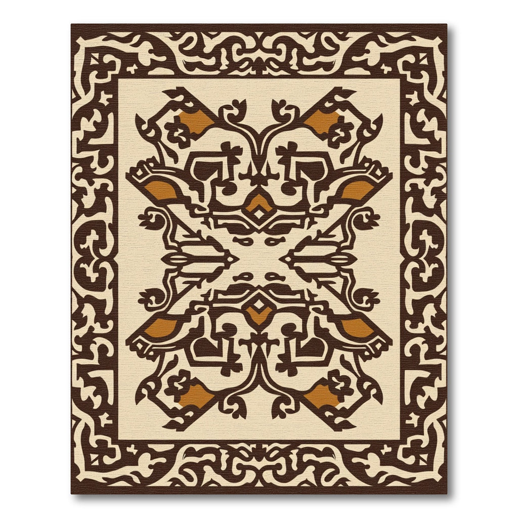 Brown and Ochre Ornamental Medallion Rug