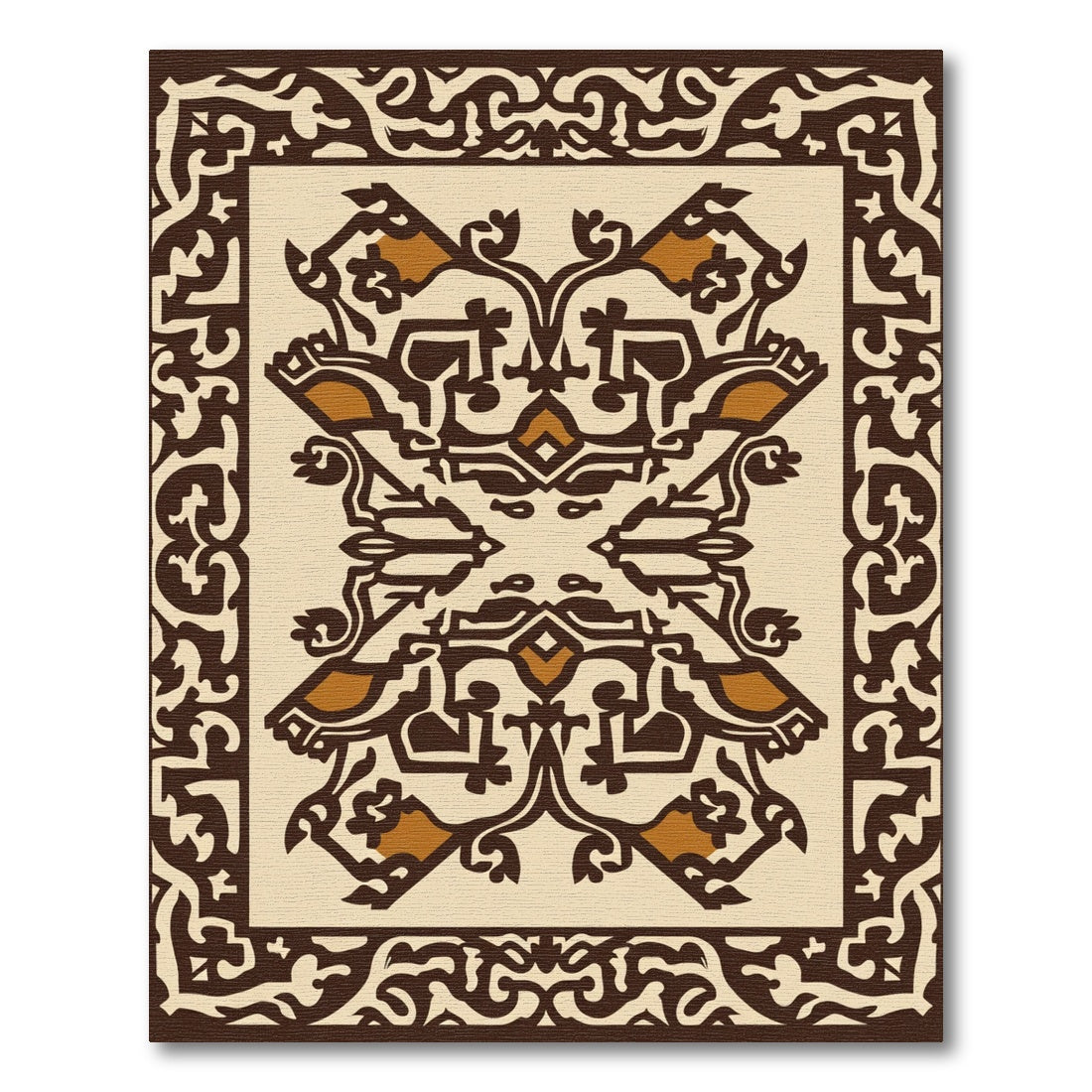 Brown and Ochre Ornamental Medallion Rug