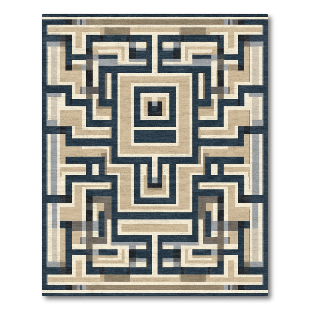 Navy Beige Geometric Labyrinth Rug