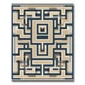 Navy Beige Geometric Labyrinth Rug
