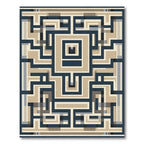Navy Beige Geometric Labyrinth Rug