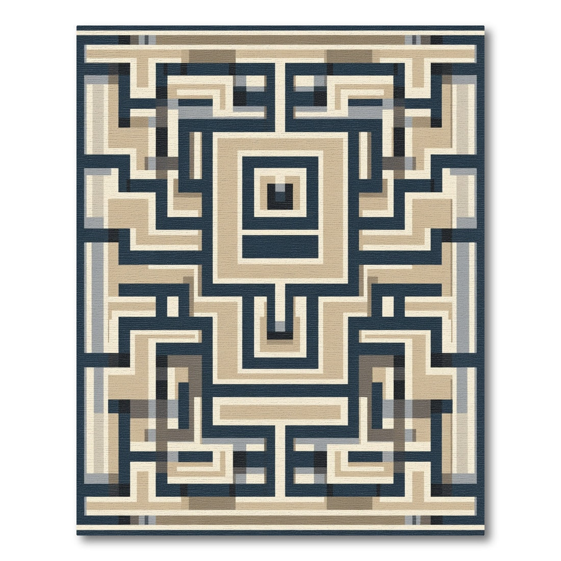 Navy Beige Geometric Labyrinth Rug