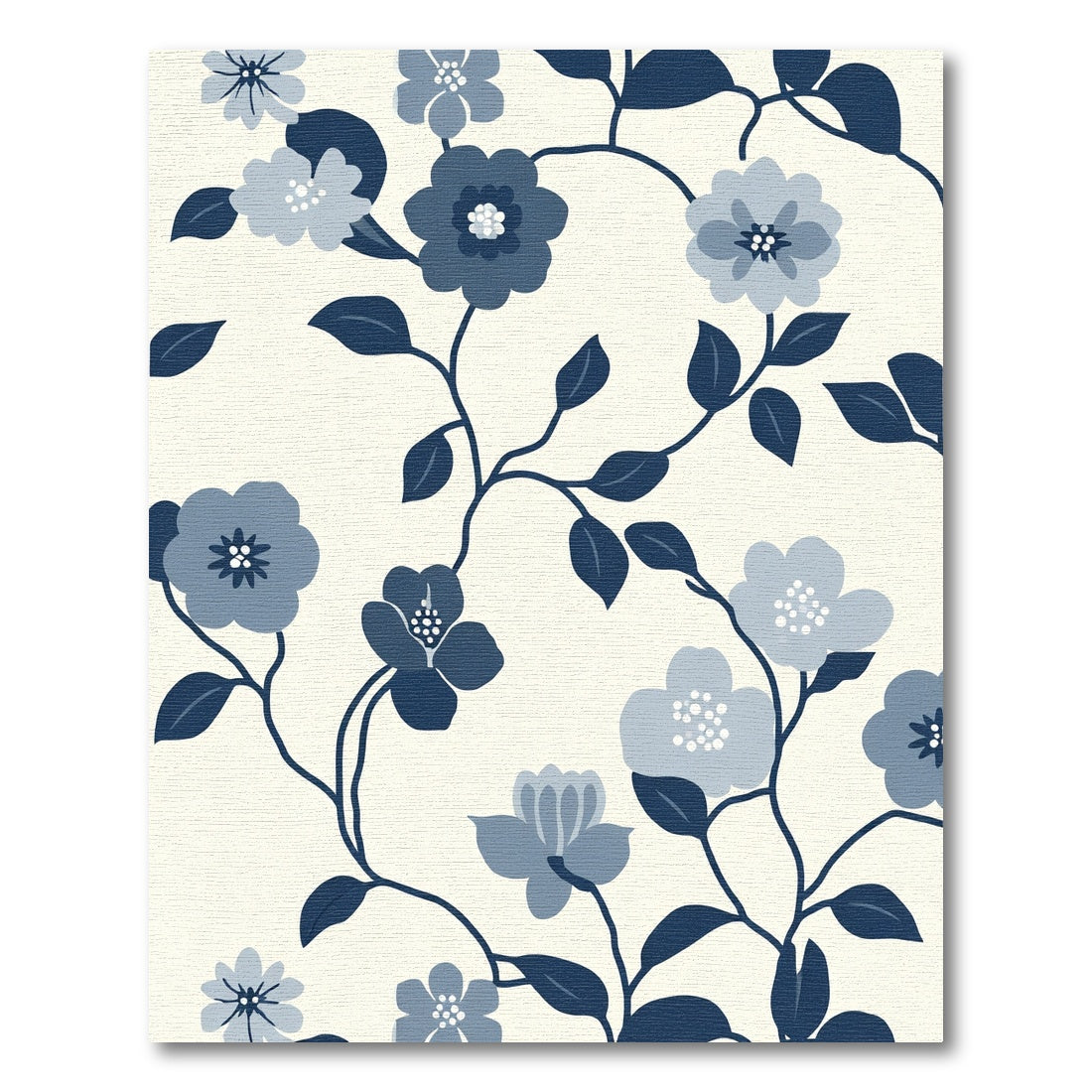 Navy Floral Vines Cream Background Rug